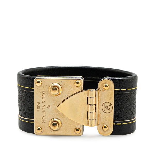 ルイ ヴィトン ブラスレ セリュール スハリ バングル M92750 ブラック ゴールド レザー メッキ レディース LOUIS VUITTON 【中古】