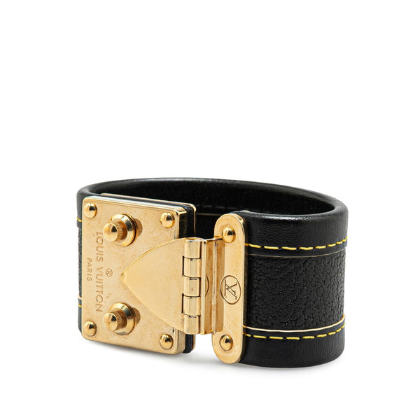 ルイ ヴィトン ブラスレ セリュール スハリ バングル M92750 ブラック ゴールド レザー メッキ レディース LOUIS VUITTON 【中古】