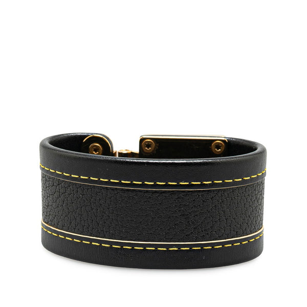 ルイ ヴィトン ブラスレ セリュール スハリ バングル M92750 ブラック ゴールド レザー メッキ レディース LOUIS VUITTON 【中古】