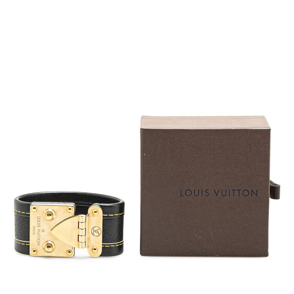 ルイ ヴィトン ブラスレ セリュール スハリ バングル M92750 ブラック ゴールド レザー メッキ レディース LOUIS VUITTON 【中古】