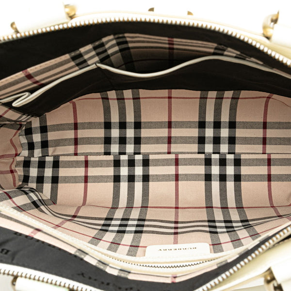 バーバリー ノバチェック ハンドバッグ トートバッグ ホワイト レザー レディース BURBERRY 【中古】