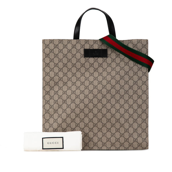 グッチ GGスプリーム トートバッグ ショルダーバッグ ２WAY 456217 ベージュ ブラック PVC レザー レディース GUCCI 【中古】