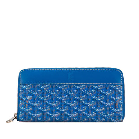 ゴヤール マティニョンGM ラウンドファスナー 長財布 ブルー PVC レザー レディース GOYARD 【中古】