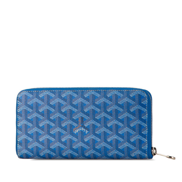 ゴヤール マティニョンGM ラウンドファスナー 長財布 ブルー PVC レザー レディース GOYARD 【中古】