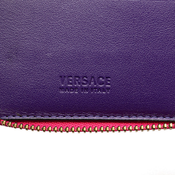 ヴェルサーチェ メデューサ ラウンドファスナー 二つ折り財布 ピンク レザー レディース VERSACE 【中古】