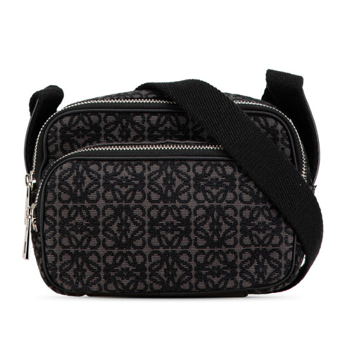 ロエベ アナグラム カメラバッグ ショルダーバッグ グレー ブラック レザー ジャガード レディース LOEWE 【中古】