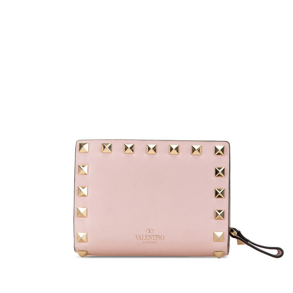 ヴァレンチノ ロックスタッズ 二つ折り財布 ピンク レザー レディース Valentino 【中古】