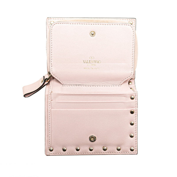 ヴァレンチノ ロックスタッズ 二つ折り財布 ピンク レザー レディース Valentino 【中古】