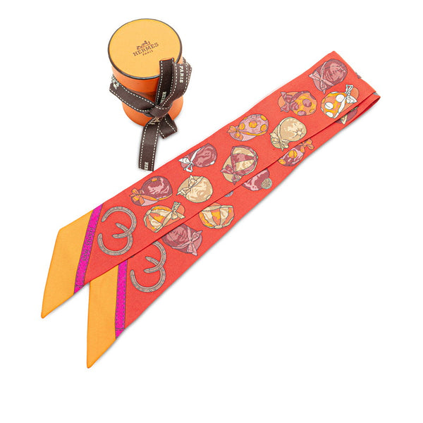 エルメス ツイリー JOCKEY ジョッキー 馬術用帽子 モチーフ スカーフ レッド オレンジ シルク レディース HERMES 【中古】
