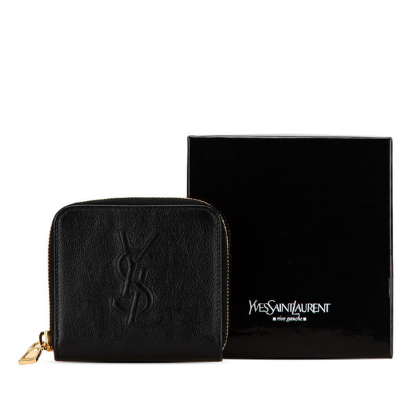 サンローラン ロゴ 二つ折り財布 ラウンドファウナー コンパクトウォレット ブラック レザー レディース SAINT LAURENT 【中古】