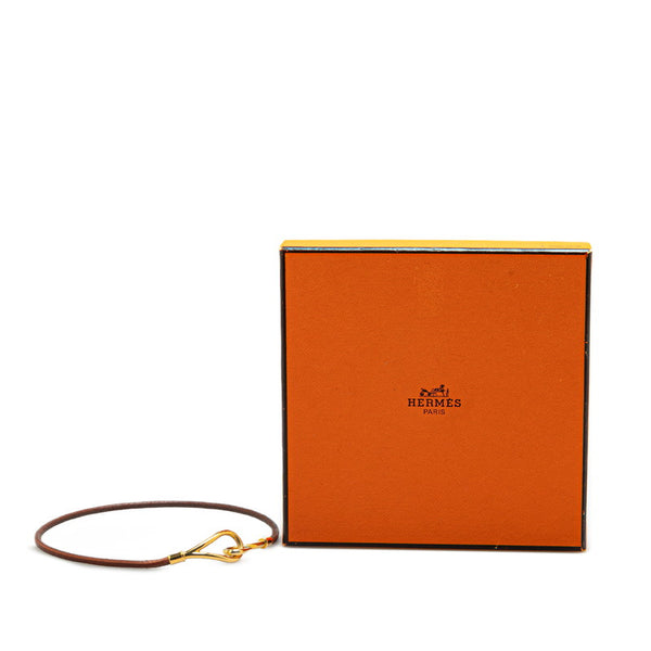 エルメス ジャンボ チョーカー ネックレス ブラウン ゴールド レザー メッキ レディース HERMES 【中古】