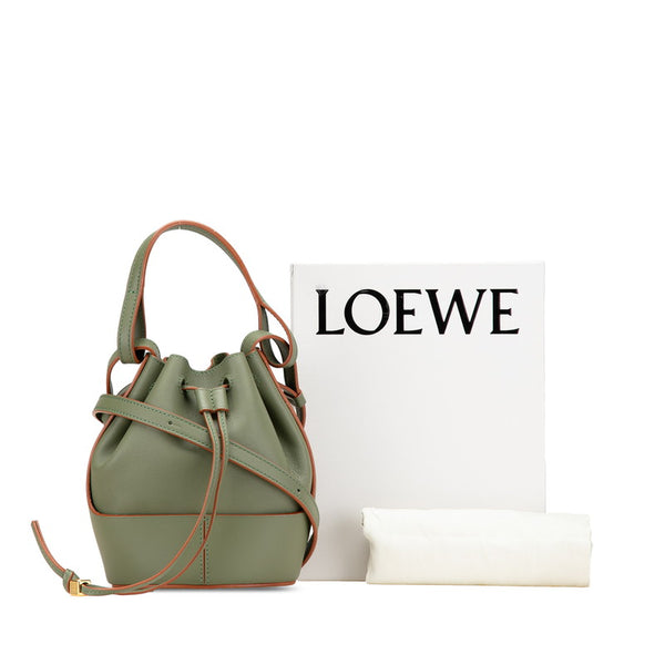 ロエベ アナグラム バルーンバッグ ミニ 巾着 ハンドバッグ ショルダーバッグ 2WAY グリーン レザー レディース LOEWE 【中古】