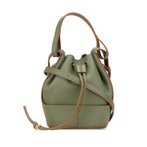 ロエベ アナグラム バルーンバッグ ミニ 巾着 ハンドバッグ ショルダーバッグ 2WAY グリーン レザー レディース LOEWE 【中古】
