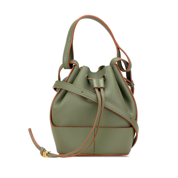 ロエベ アナグラム バルーンバッグ ミニ 巾着 ハンドバッグ ショルダーバッグ 2WAY グリーン レザー レディース LOEWE 【中古】