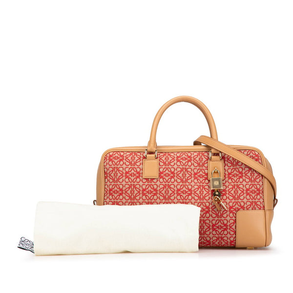 ロエベ アナグラム アマソナ28 ハンドバッグ ショルダーバッグ 2WAY ブラウン レッド レザー ジャガード レディース LOEWE 【中古】