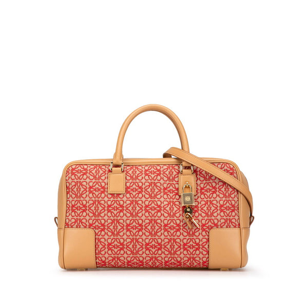 ロエベ アナグラム アマソナ28 ハンドバッグ ショルダーバッグ 2WAY ブラウン レッド レザー ジャガード レディース LOEWE 【中古】