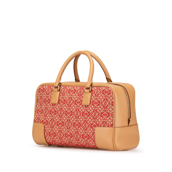 ロエベ アナグラム アマソナ28 ハンドバッグ ショルダーバッグ 2WAY ブラウン レッド レザー ジャガード レディース LOEWE 【中古】