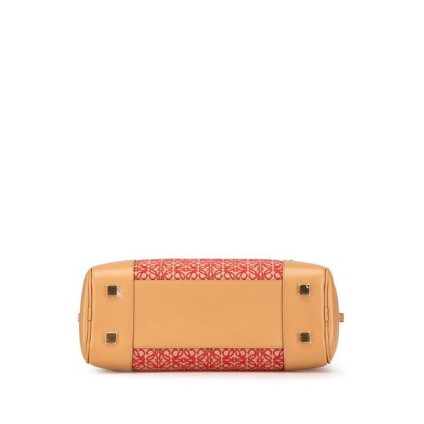 ロエベ アナグラム アマソナ28 ハンドバッグ ショルダーバッグ 2WAY ブラウン レッド レザー ジャガード レディース LOEWE 【中古】