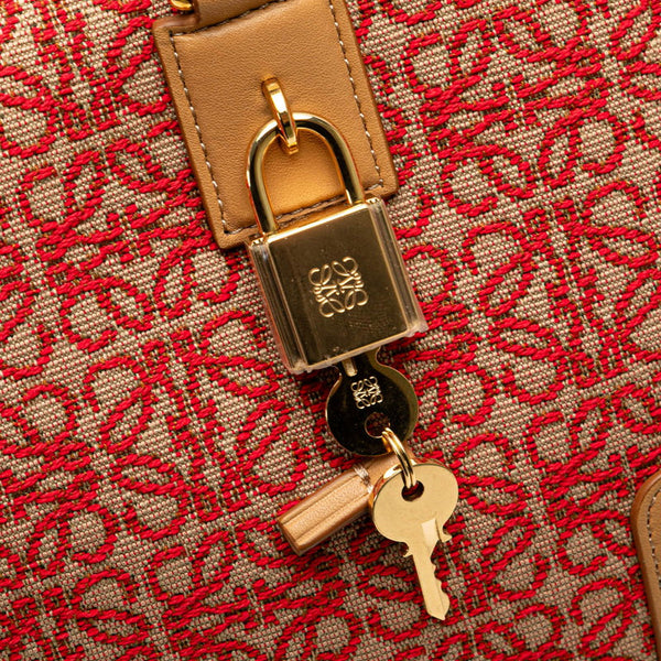 ロエベ アナグラム アマソナ28 ハンドバッグ ショルダーバッグ 2WAY ブラウン レッド レザー ジャガード レディース LOEWE 【中古】