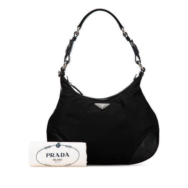 プラダ 三角ロゴプレート ワンショルダーバッグ ブラック ナイロン レザー レディース PRADA 【中古】