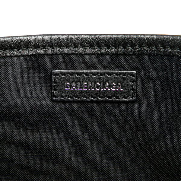 バレンシアガ ネイビーカバスＳ レオパード ハンドバッグ 339933 ブラウン ブラック キャンバス レザー レディース BALENCIAGA 【中古】