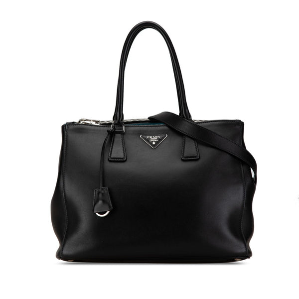 プラダ 三角ロゴプレート ガレリア ラージ ハンドバッグ ショルダーバッグ 2WAY 1BA274 ブラック レザー レディース PRADA 【中古】