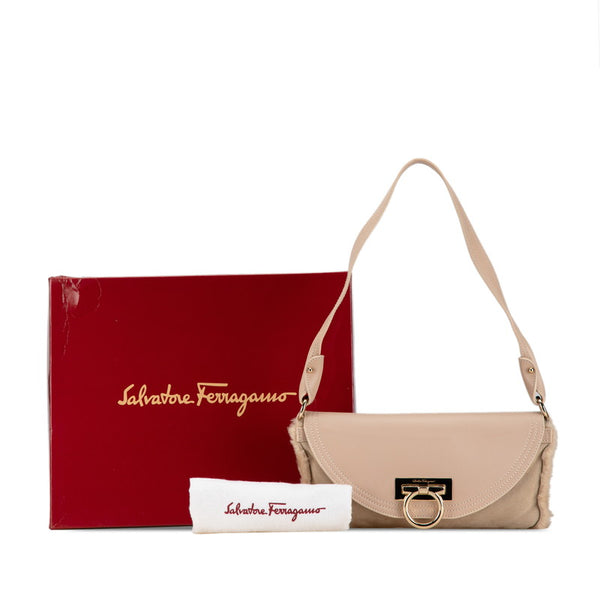 サルヴァトーレフェラガモ ガンチーニ ワンショルダーバッグ EZ-21 4887 ベージュ ピンク レザー ムートン レディース Salvatore Ferragamo 【中古】