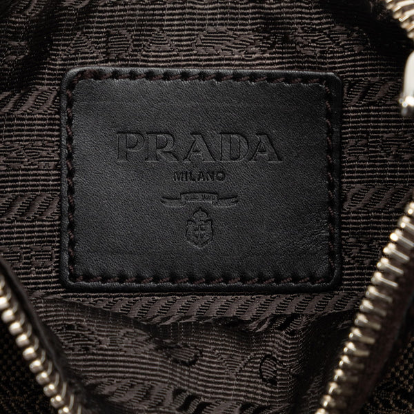 プラダ ロゴジャガード ポーチ ブラウン キャンバス レザー レディース PRADA 【中古】