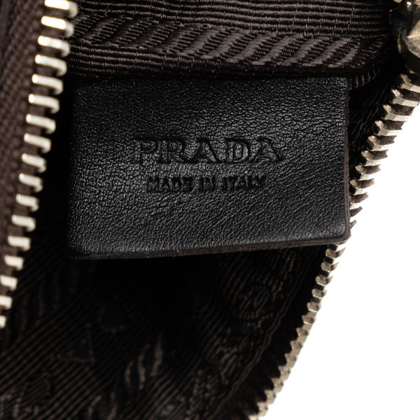 プラダ ロゴジャガード ポーチ ブラウン キャンバス レザー レディース PRADA 【中古】