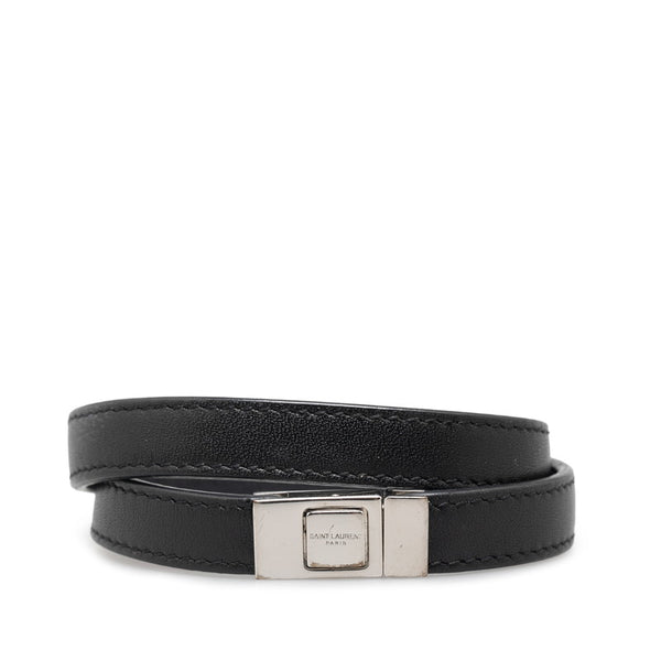 サンローラン ダブルラップ ブレスレット 440697 ブラック シルバー レザー メンズ SAINT LAURENT 【中古】