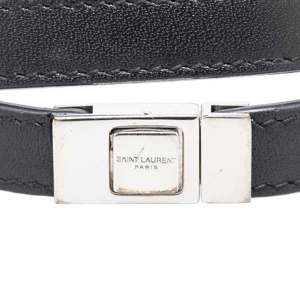 サンローラン ダブルラップ ブレスレット 440697 ブラック シルバー レザー メンズ SAINT LAURENT 【中古】