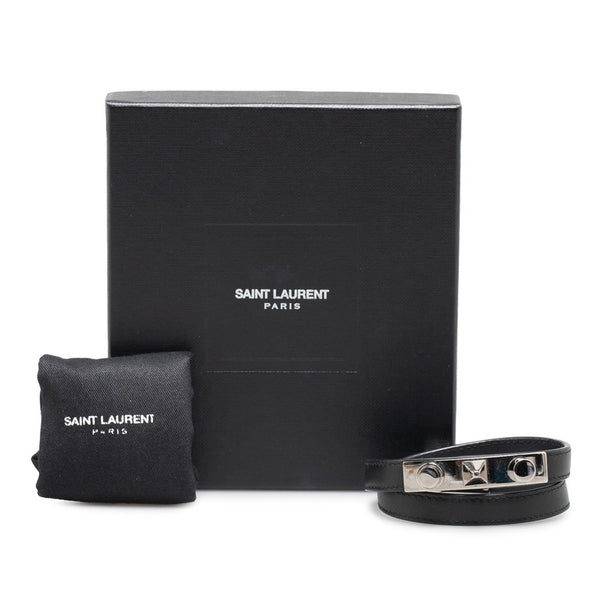 サンローラン ダブルラップ ブレスレット 440697 ブラック シルバー レザー メンズ SAINT LAURENT 【中古】