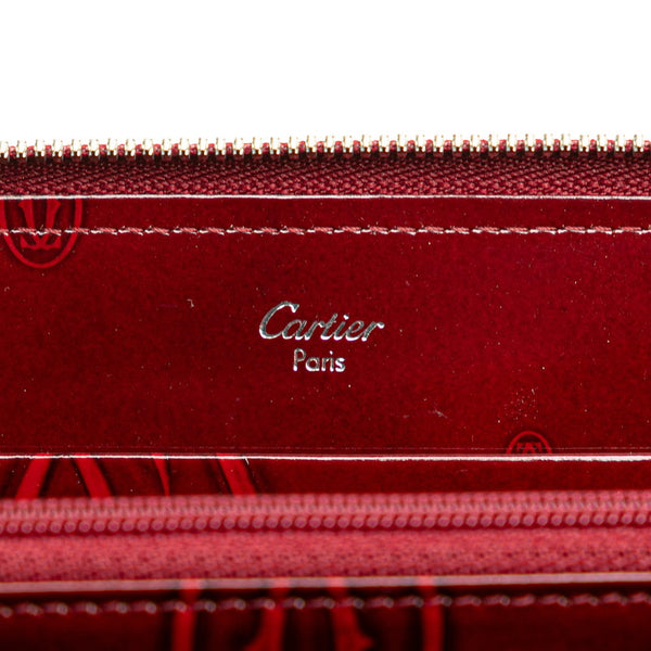 カルティエ ハッピーバースデー ラウンドファスナー 長財布 ワインレッド ボルドー エナメル レディース CARTIER 【中古】