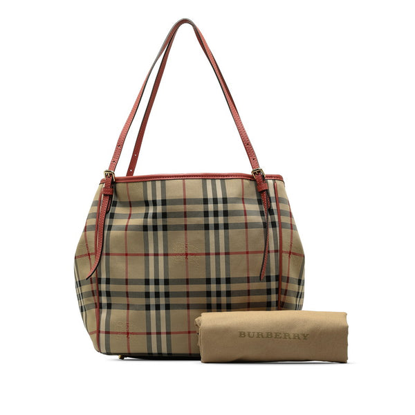 バーバリー ノバチェック シャドーホース トートバッグ ベージュ ピンク キャンバス レザー レディース BURBERRY 【中古】