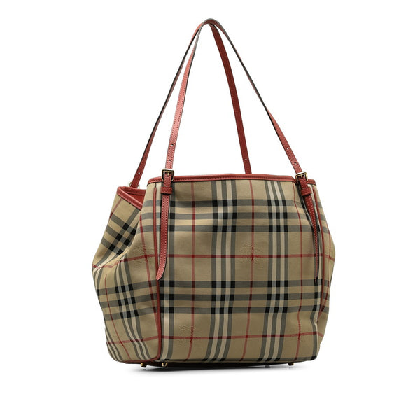 バーバリー ノバチェック シャドーホース トートバッグ ベージュ ピンク キャンバス レザー レディース BURBERRY 【中古】