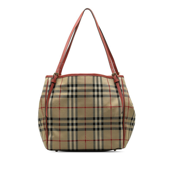 バーバリー ノバチェック シャドーホース トートバッグ ベージュ ピンク キャンバス レザー レディース BURBERRY 【中古】