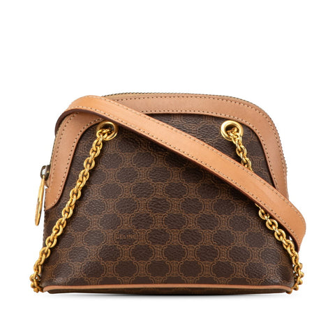 セリーヌ マカダム チェーン ミニ ショルダーバッグ ブラウン PVC レザー レディース CELINE 【中古】