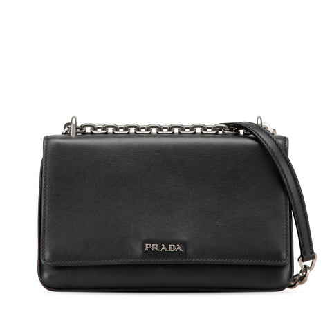 プラダ ロゴ チェーン ショルダーバッグ 1BD009 ブラック レザー レディース PRADA 【中古】