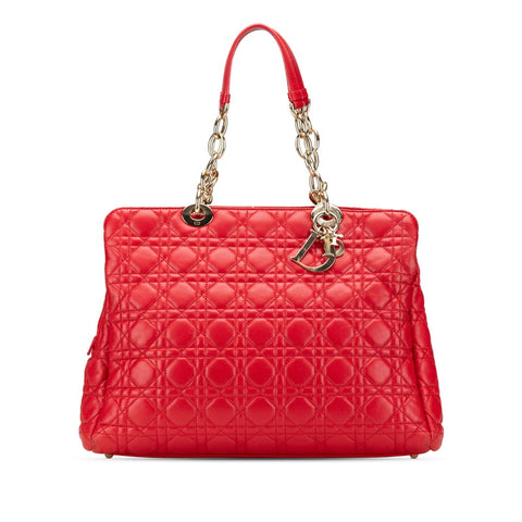 ディオール カナージュ チェーン トートバッグ ショルダーバッグ レッド ラムスキン レディース Dior 【中古】