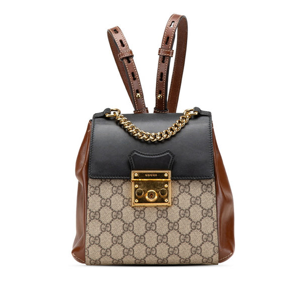 グッチ GGスプリーム パドロック リュック バックパック 498194 ブラウン ブラック ベージュ PVC レザー レディース GUCCI 【中古】