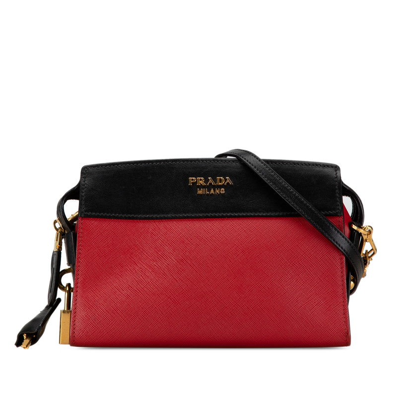 プラダ エスプラナード  斜め掛け ショルダーバッグ 1BH043 レッド ブラック サフィアーノレザー レディース PRADA 【中古】