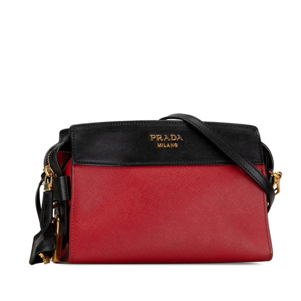 プラダ エスプラナード  斜め掛け ショルダーバッグ 1BH043 レッド ブラック サフィアーノレザー レディース PRADA 【中古】