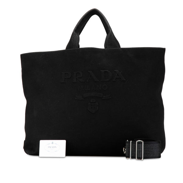 プラダ ドリル 三角ロゴプレート トートバッグ ショルダーバッグ 2WAY 2VG081 ブラック キャンバス レディース PRADA 【中古】