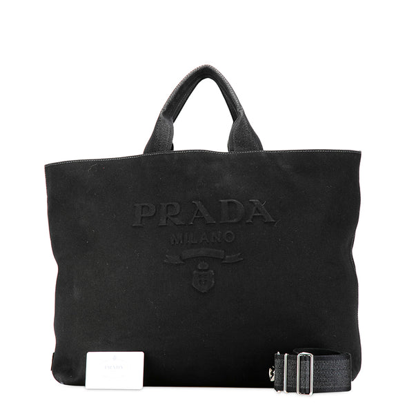 プラダ ドリル 三角ロゴプレート トートバッグ ショルダーバッグ 2WAY 2VG081 ブラック キャンバス レディース PRADA 【中古】