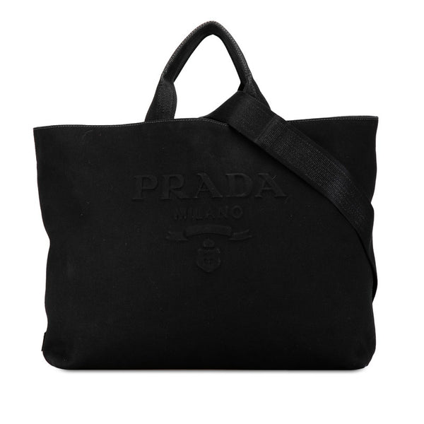 プラダ ドリル 三角ロゴプレート トートバッグ ショルダーバッグ 2WAY 2VG081 ブラック キャンバス レディース PRADA 【中古】