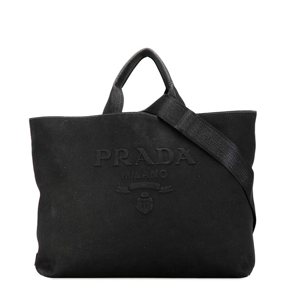 プラダ ドリル 三角ロゴプレート トートバッグ ショルダーバッグ 2WAY 2VG081 ブラック キャンバス レディース PRADA 【中古】