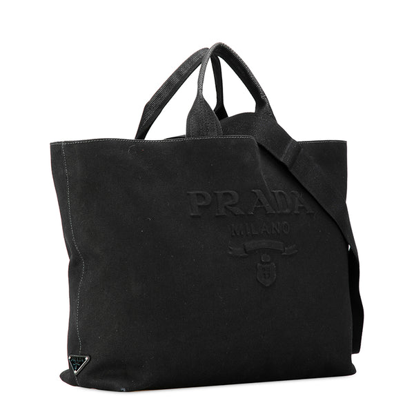 プラダ ドリル 三角ロゴプレート トートバッグ ショルダーバッグ 2WAY 2VG081 ブラック キャンバス レディース PRADA 【中古】