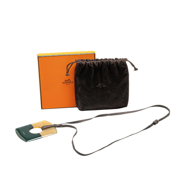 エルメス ネックレス グリーン ブラウン バッファローホーン レディース HERMES 【中古】