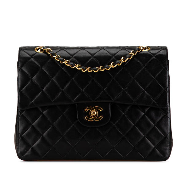 シャネル マトラッセ25 ダブルフラップ ココマーク チェーン ショルダーバッグ ブラック ラムスキン レディース CHANEL 【中古】