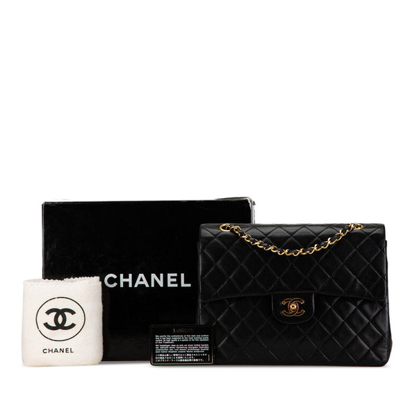 シャネル マトラッセ25 ダブルフラップ ココマーク チェーン ショルダーバッグ ブラック ラムスキン レディース CHANEL 【中古】